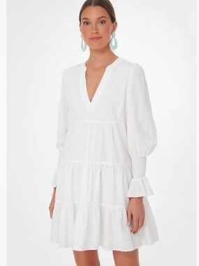Pomander Place Kenzo Dress M White Swiss Dot Tiered Mini Long Sleeve Cotton